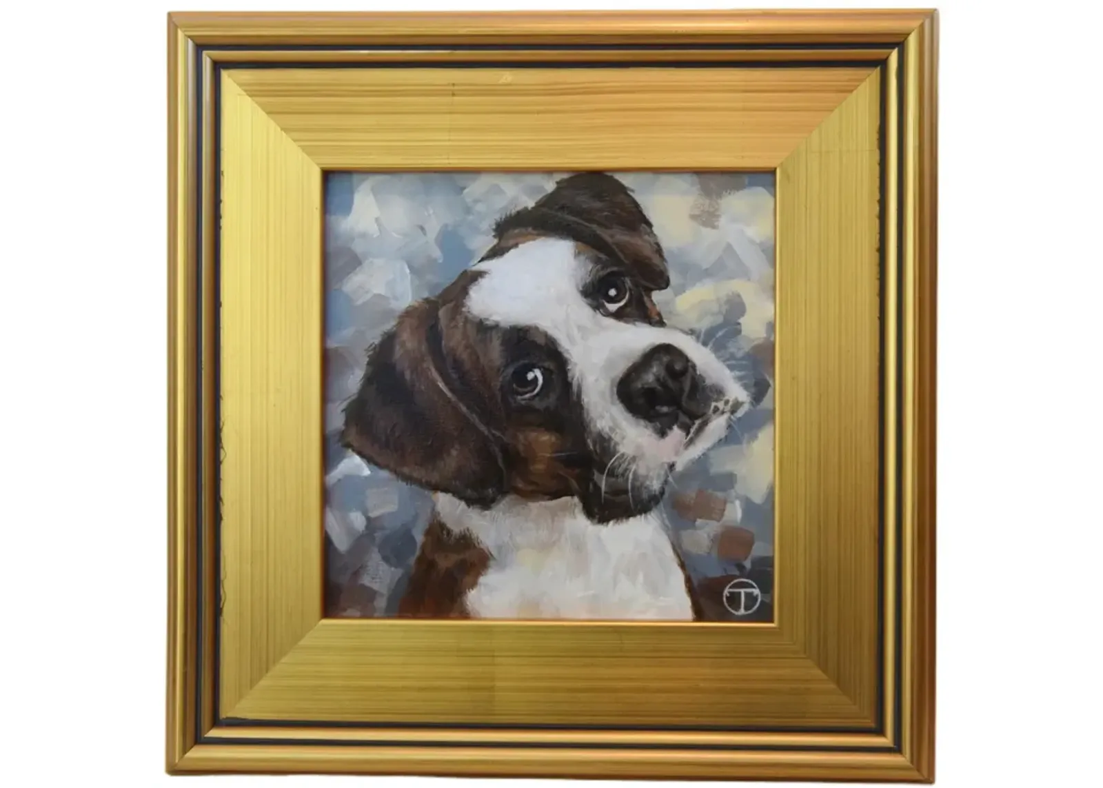 American Boxer Dog Portrait Oil Painting