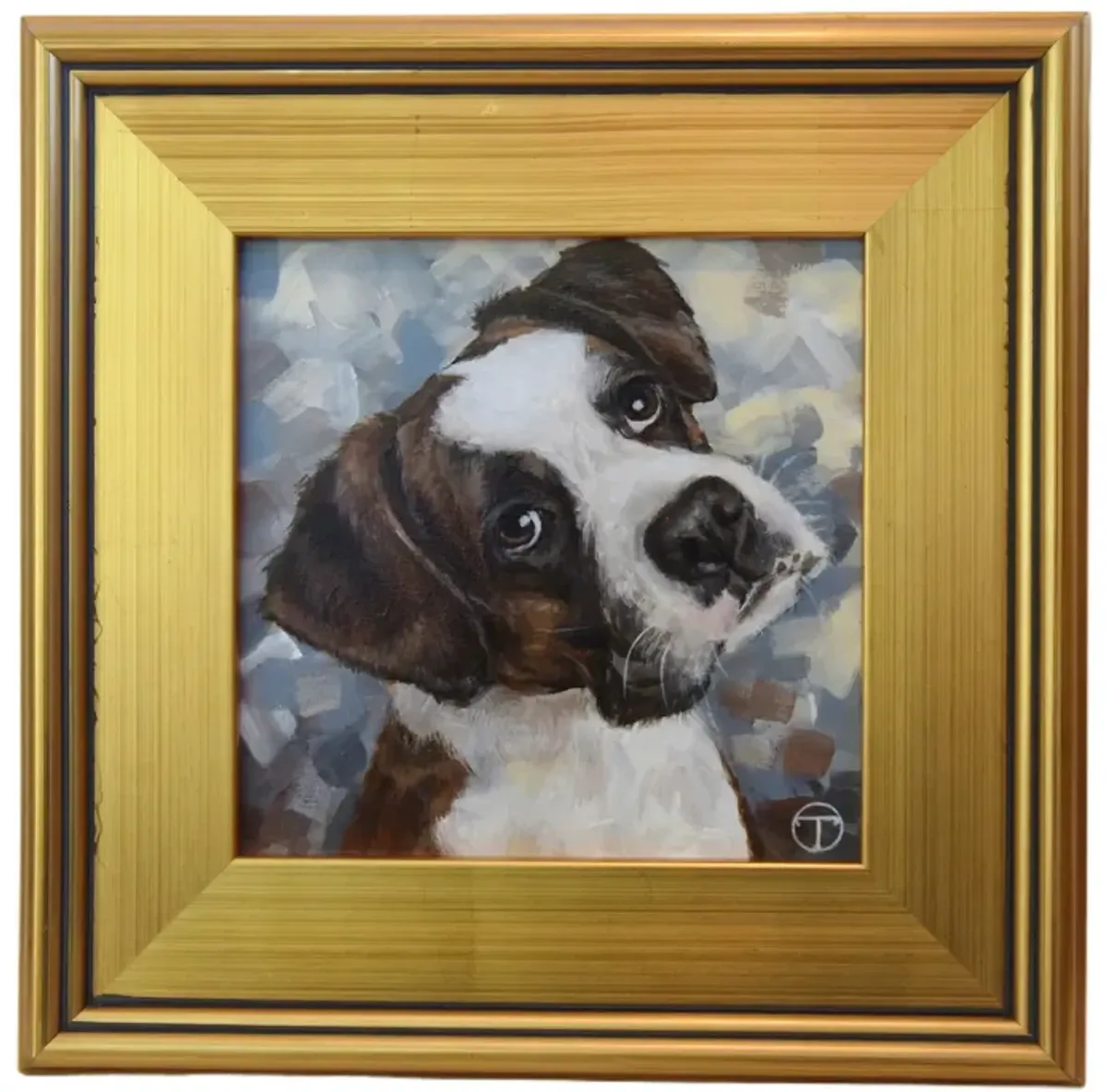 American Boxer Dog Portrait Oil Painting