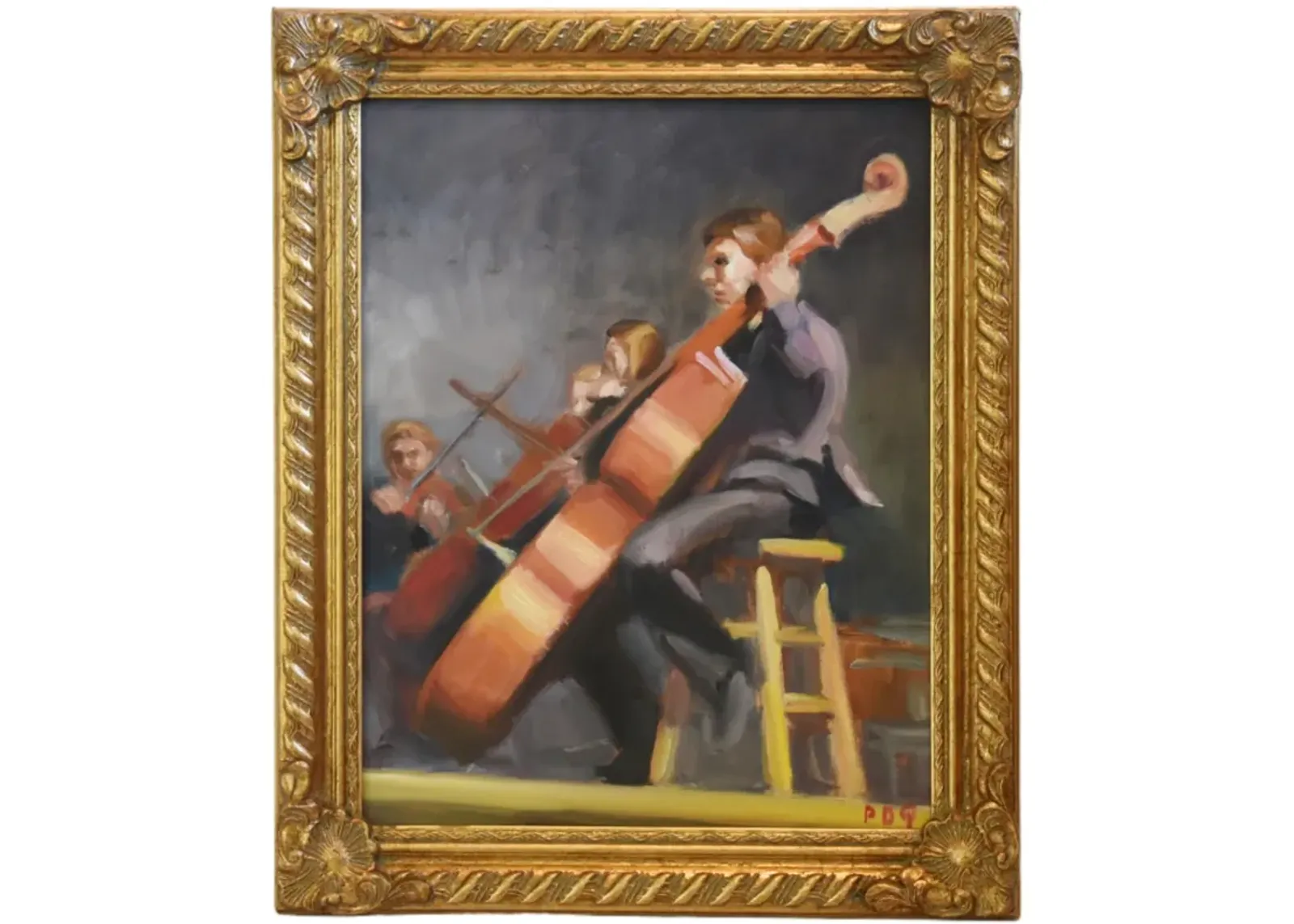 Cello Musician Player Oil Painting - Brown