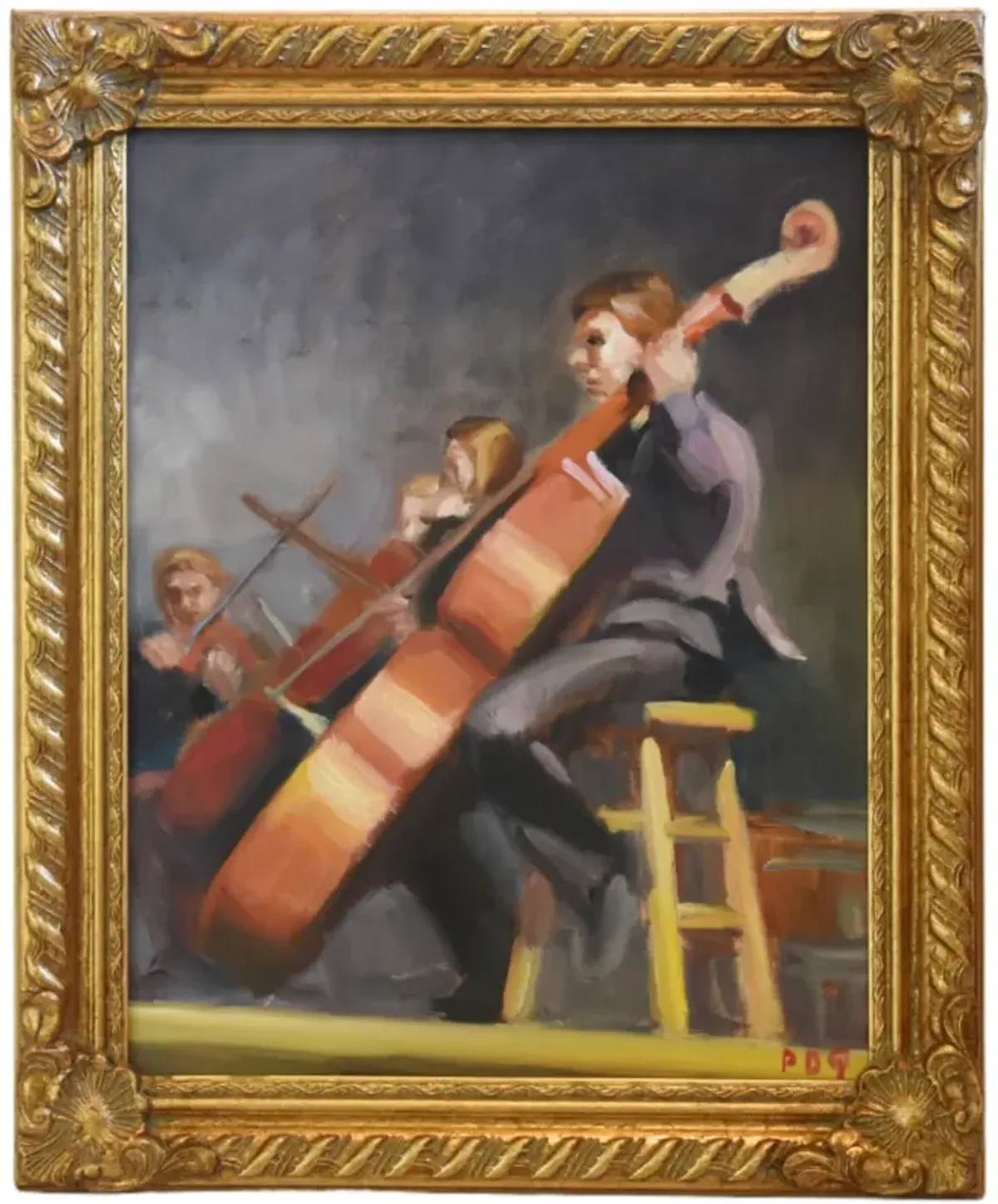 Cello Musician Player Oil Painting - Brown