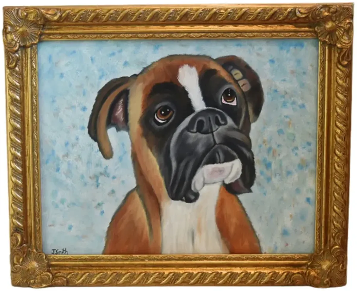 Fawn Pug Dog Pet Portrait Oil Painting - Blue