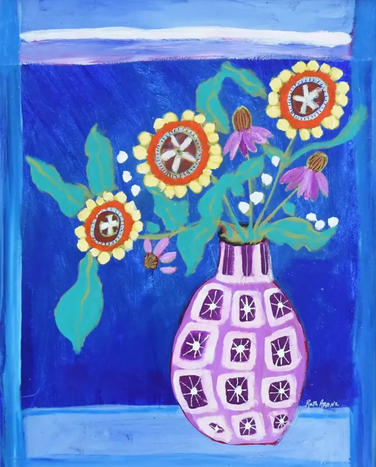 Colorful Bouquet Flowers Vase Painting