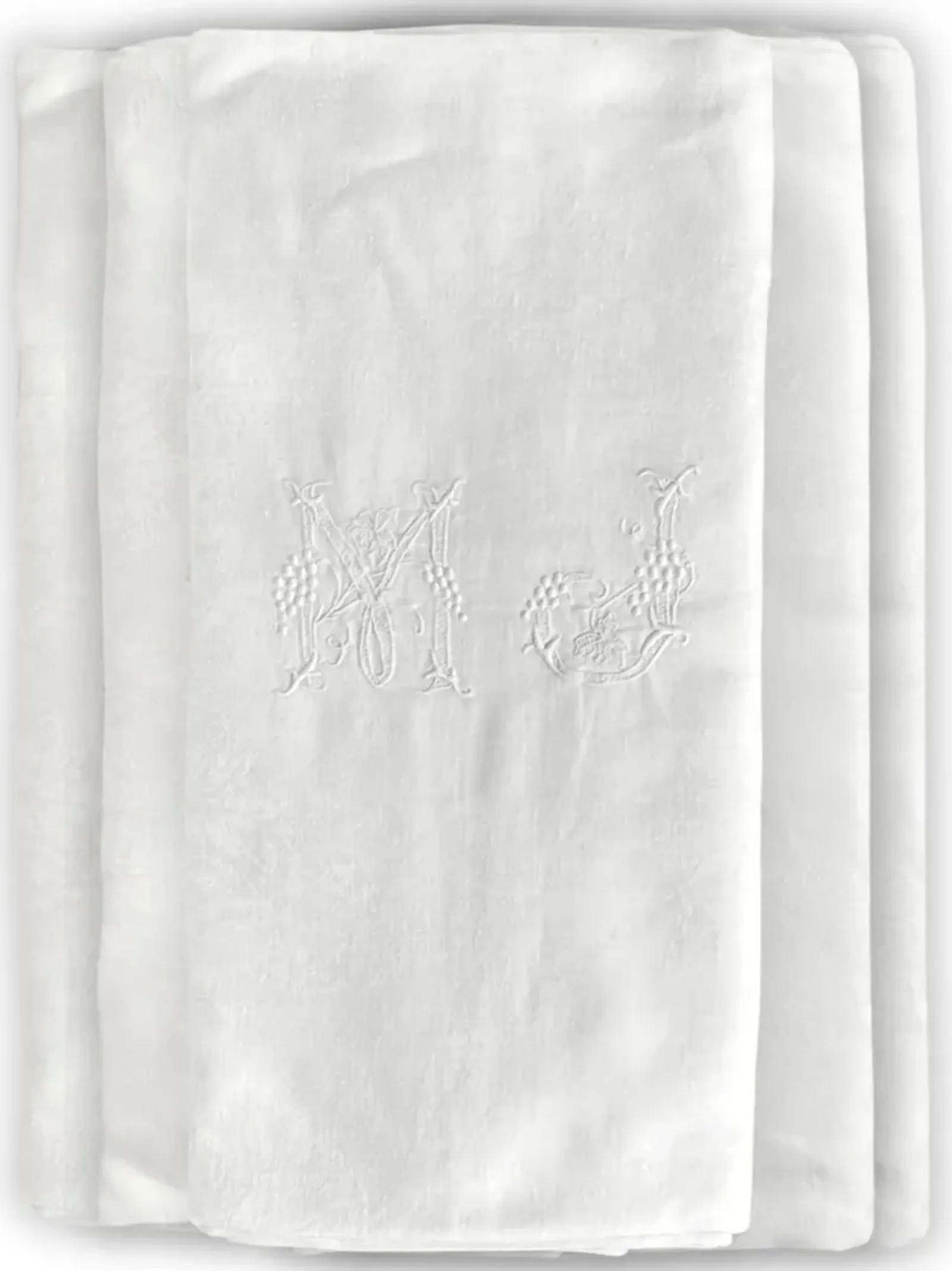 88" French Damask"MJ" or "PW" Tablecloth - White