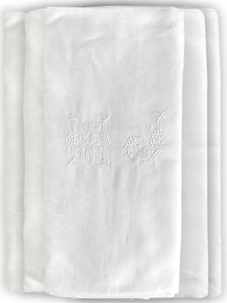 88" French Damask"MJ" or "PW" Tablecloth - White