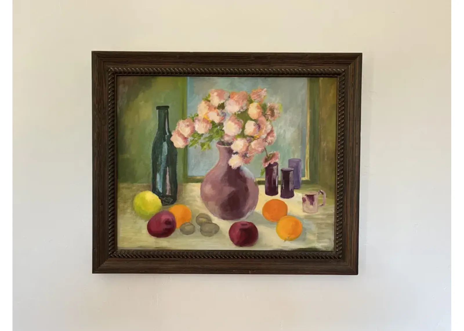 Midcentury Floral Still Life Oil - Green