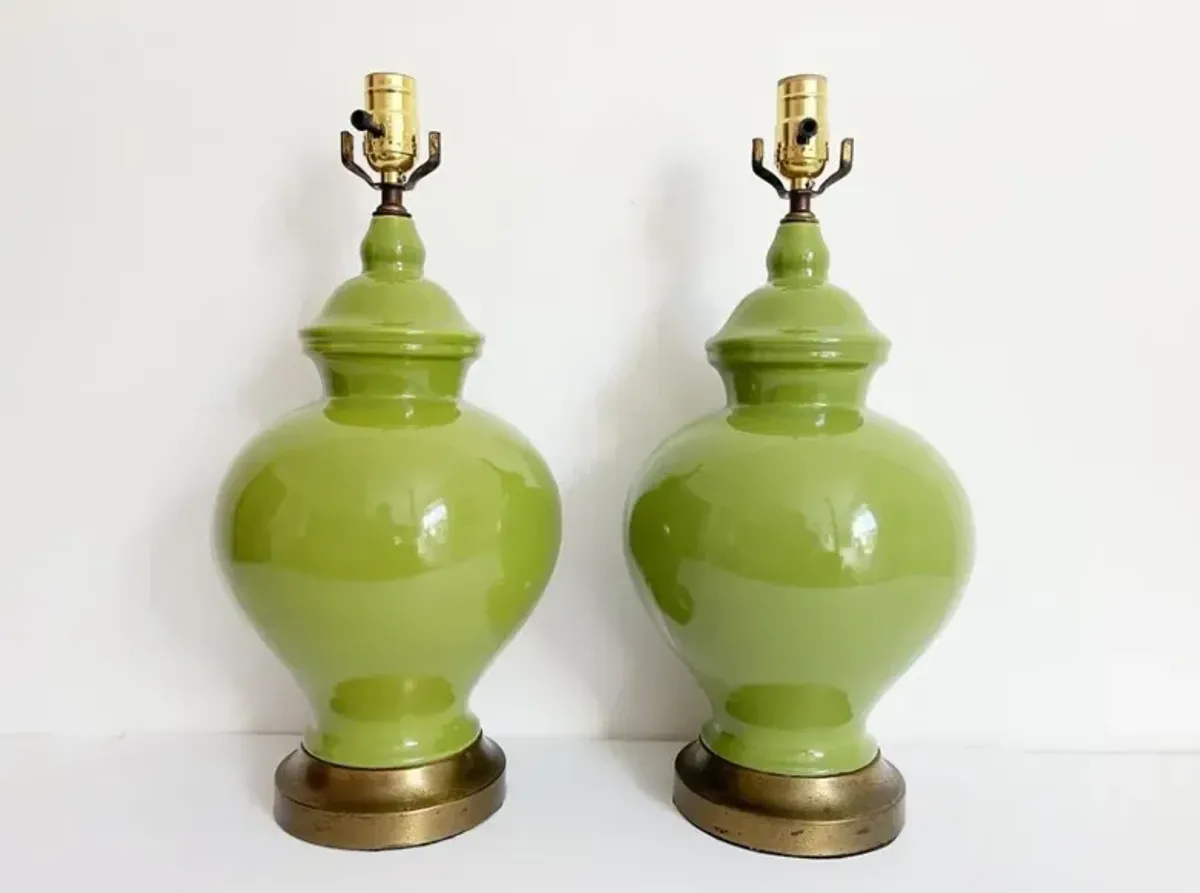 Green Ceramic Ginger jar Lamps - Set of 2