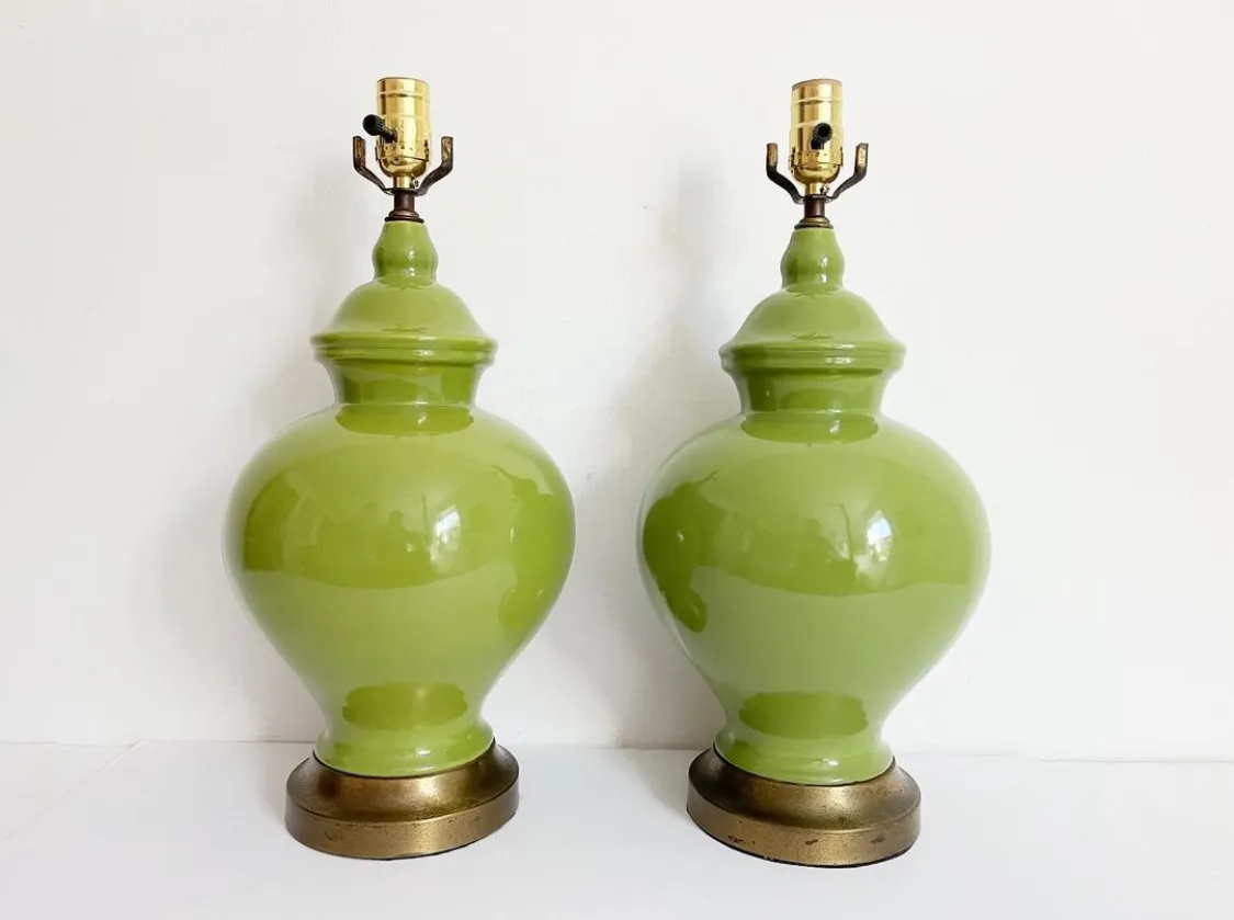 Green Ceramic Ginger jar Lamps - Set of 2