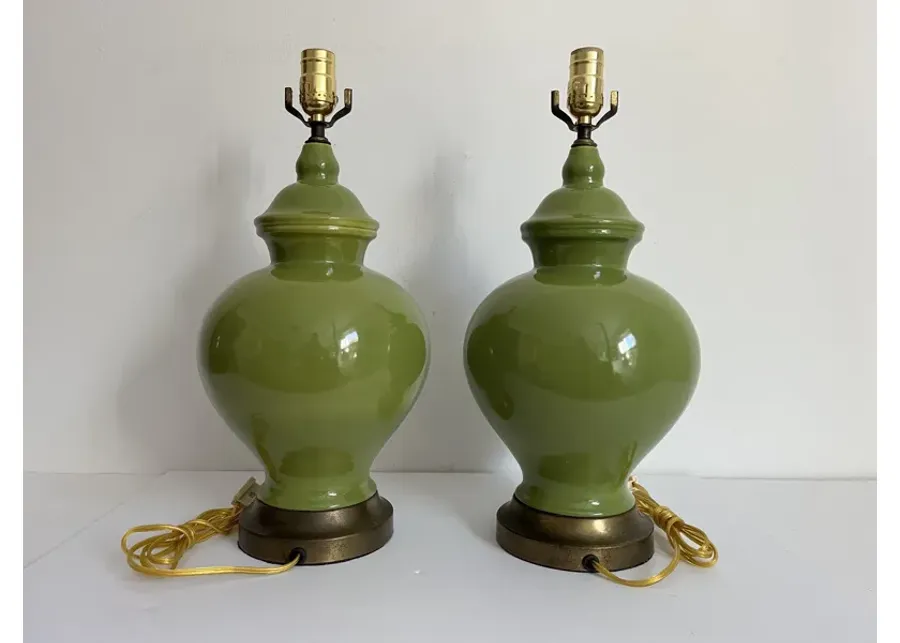 Green Ceramic Ginger jar Lamps - Set of 2