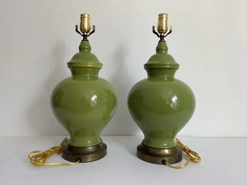 Green Ceramic Ginger jar Lamps - Set of 2