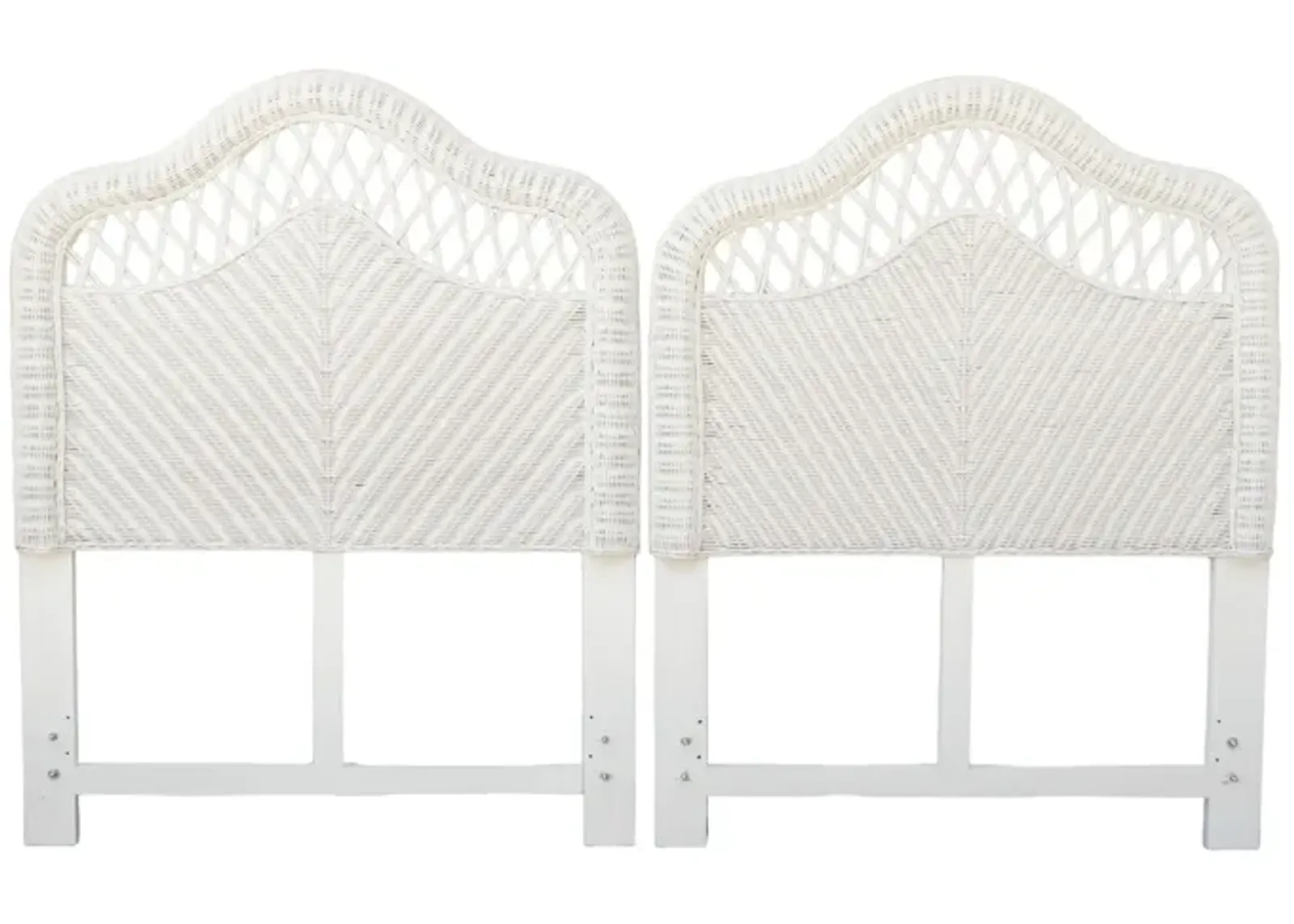 Twin Camelback Rattan Headboards - Pair - White