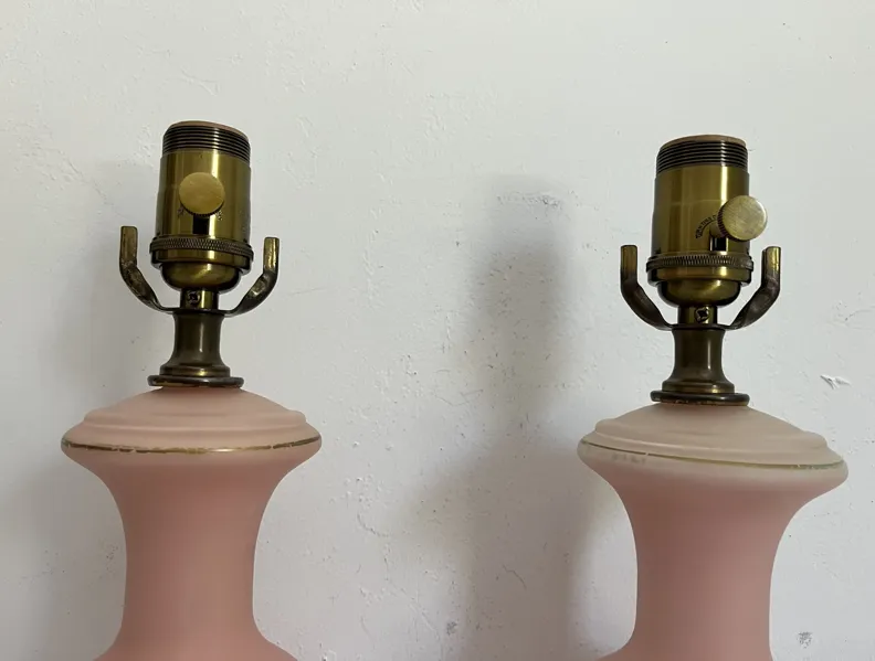 1950s Pink Glass Urn Lamps - Set of 2