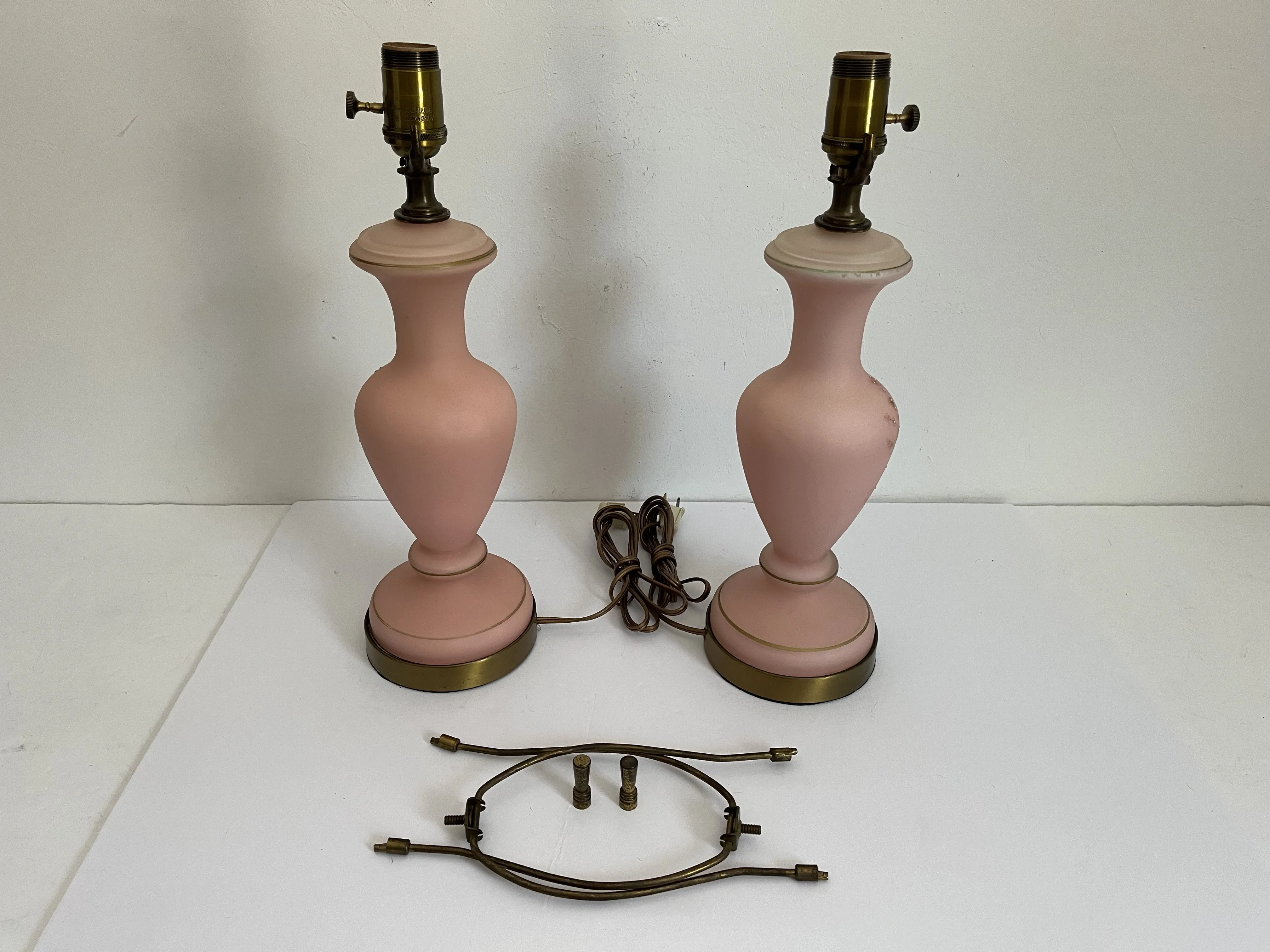 1950s Pink Glass Urn Lamps - Set of 2