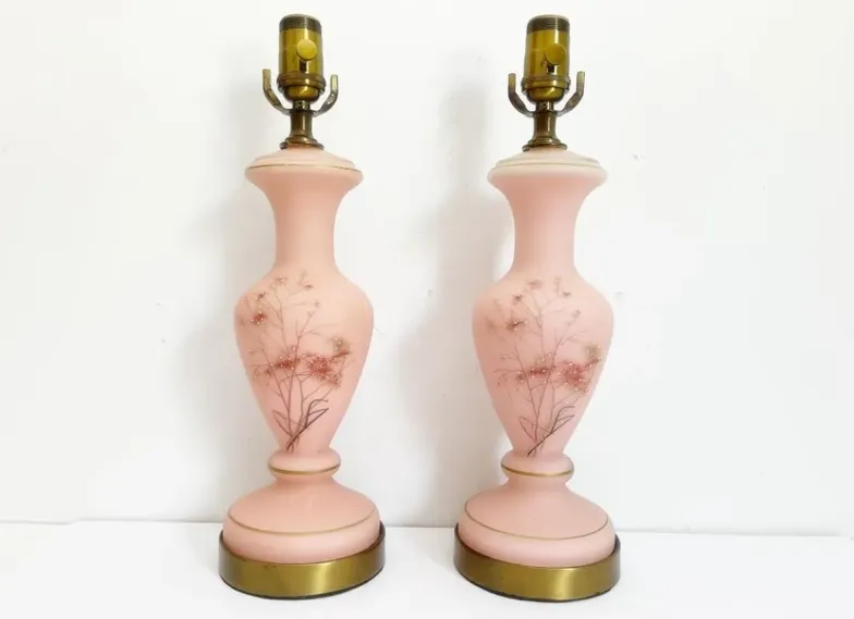 1950s Pink Glass Urn Lamps - Set of 2