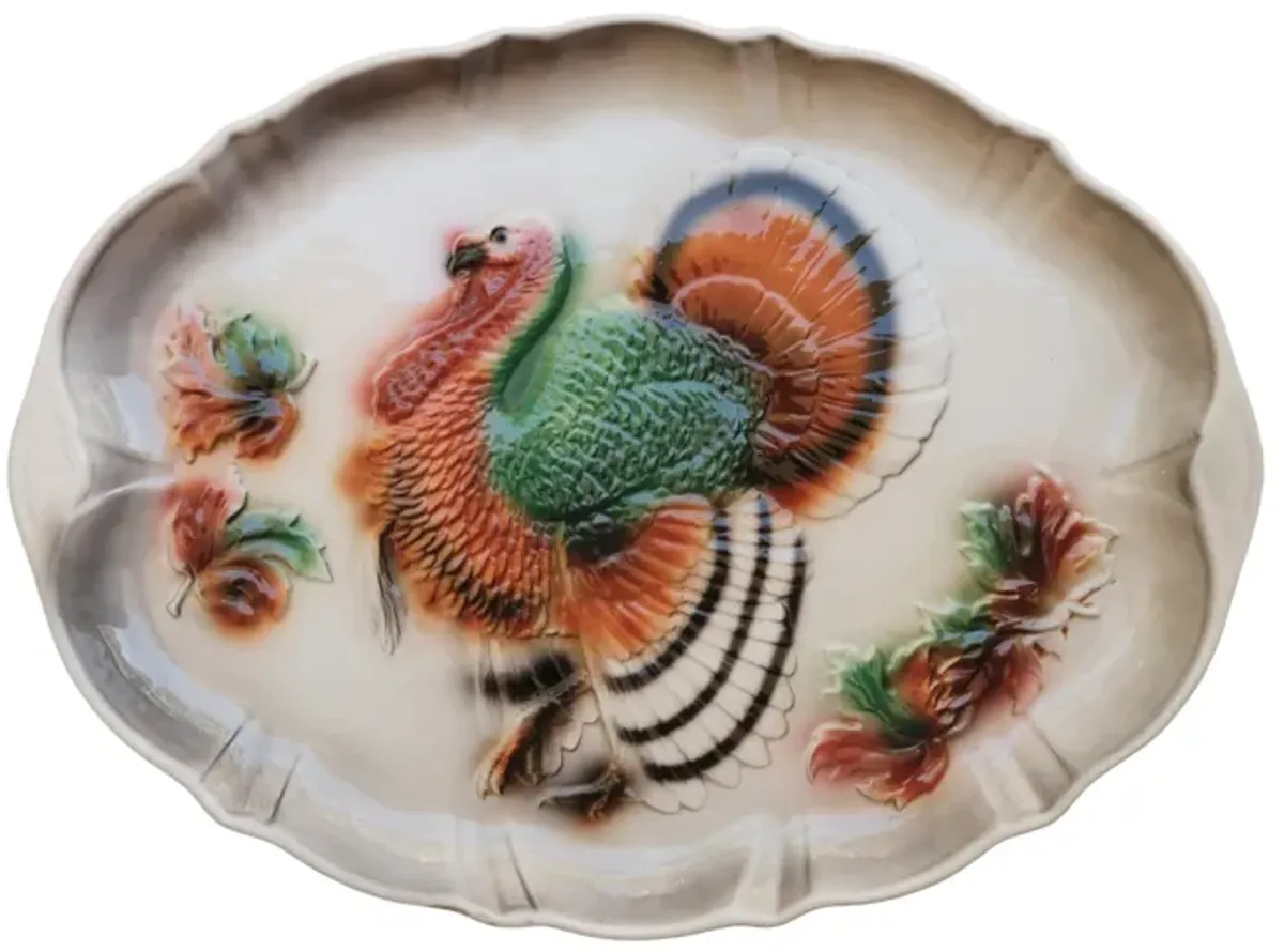 1958 Lane & Co Ceramic Turkey Platter - Brown