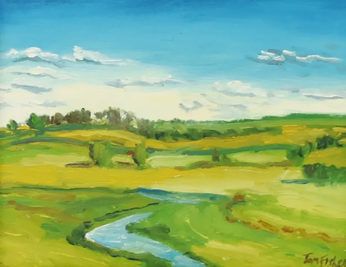 Impressionist Hills & Stream Painting