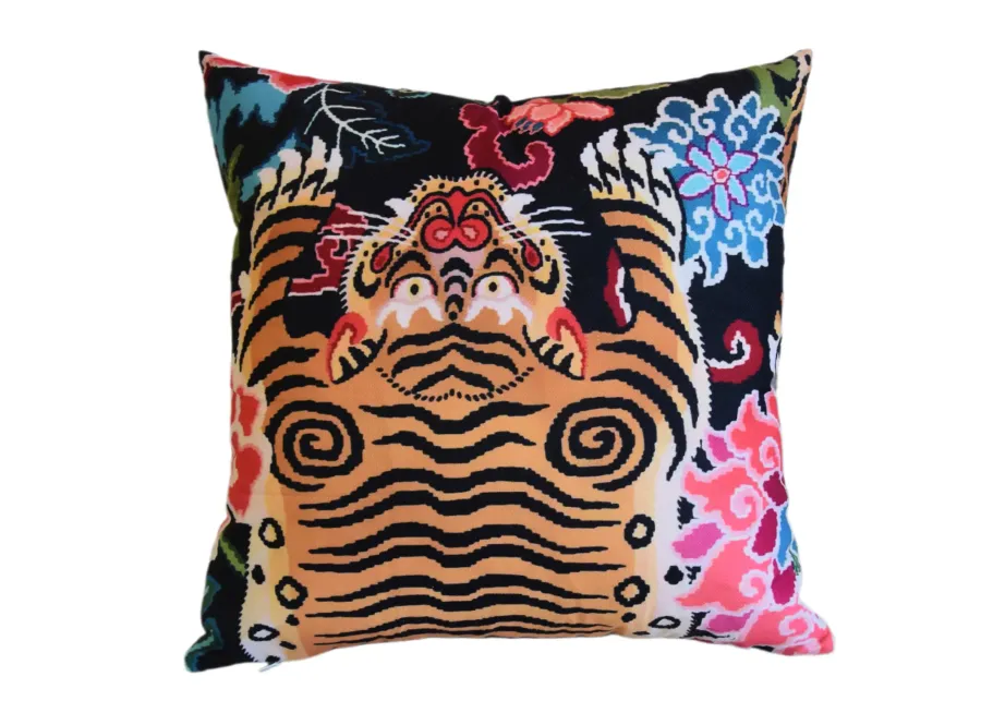 Chinoiserie Asian Tiger & Floral Pillow