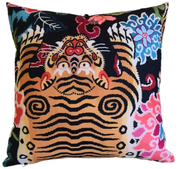 Chinoiserie Asian Tiger & Floral Pillow