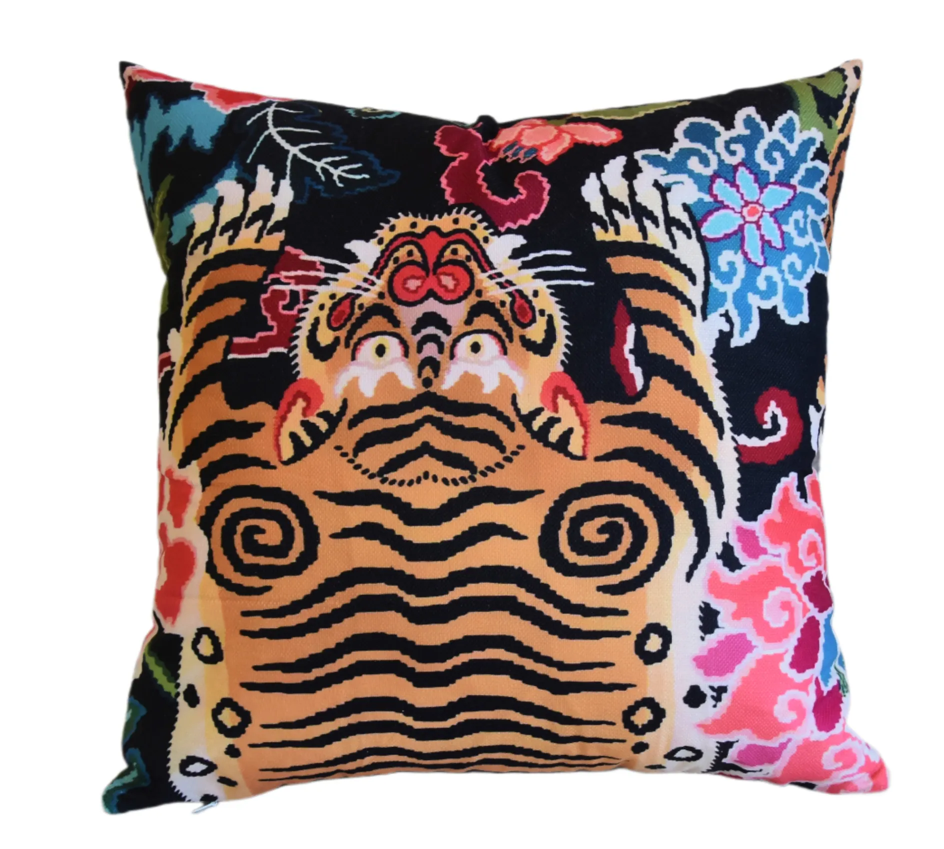 Chinoiserie Asian Tiger & Floral Pillow