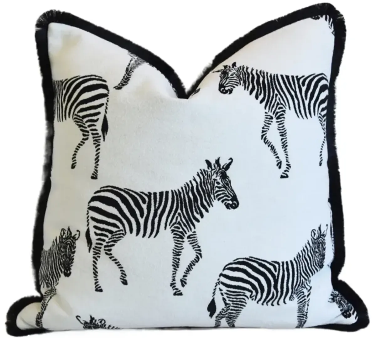 Velvety Chenille Zebra Pillow with Trim