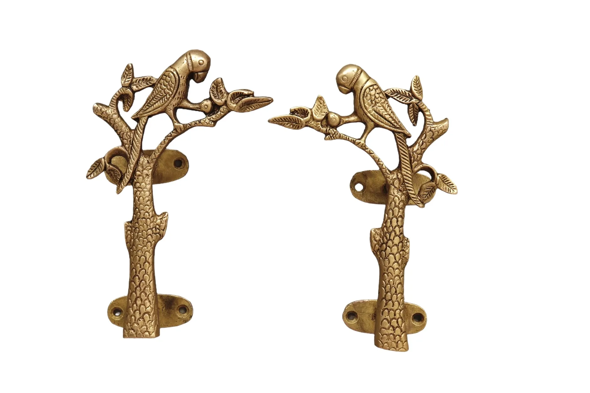 Gold Brass Parakeet Branch Door Handles