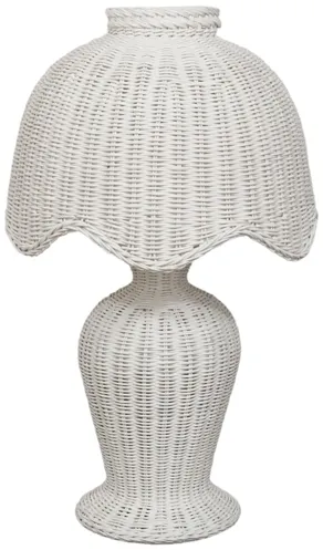 1970’s White Wicker Scalloped Table Lamp