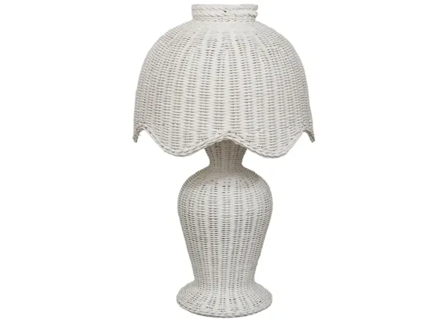 1970’s White Wicker Scalloped Table Lamp