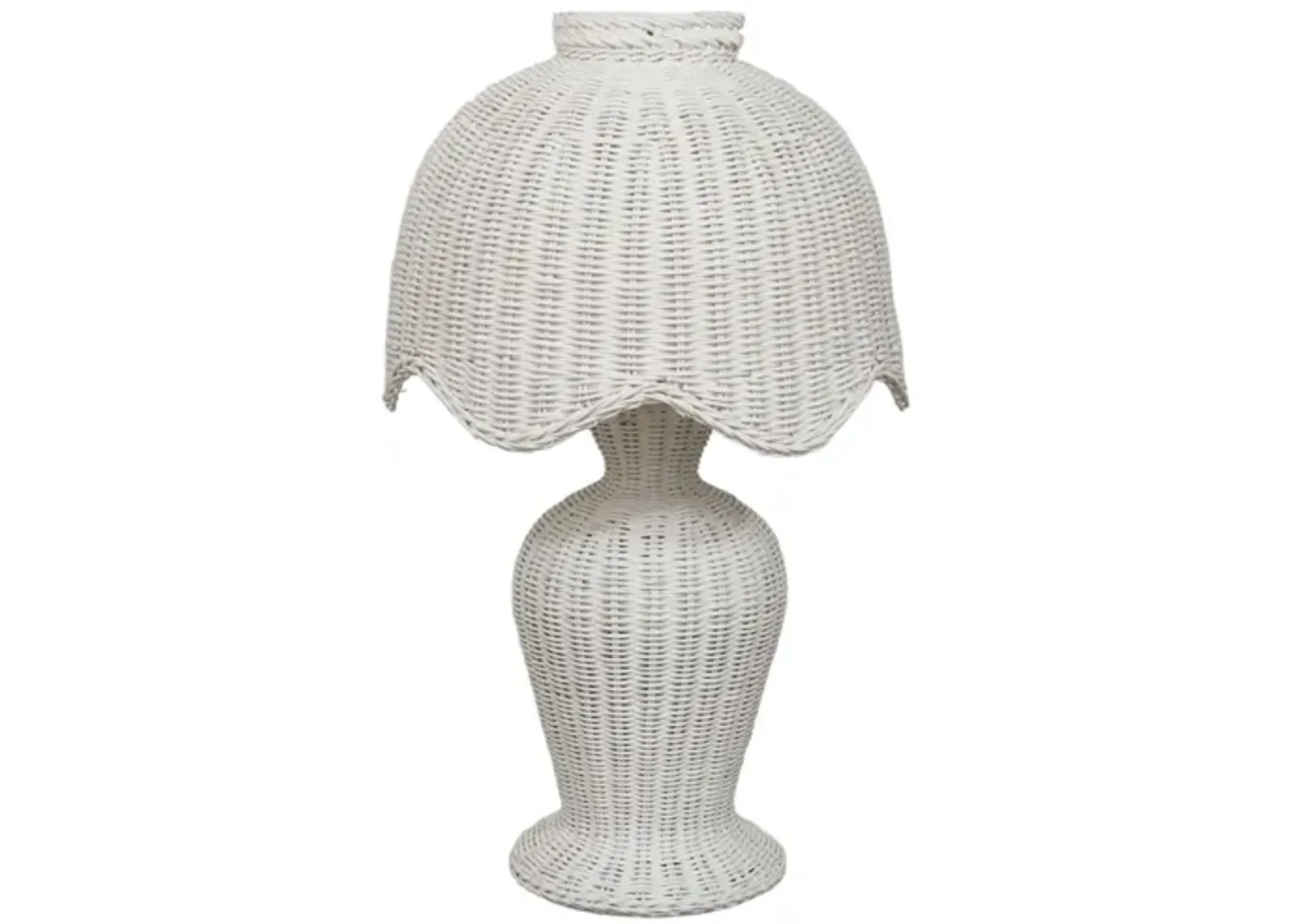 1970’s White Wicker Scalloped Table Lamp