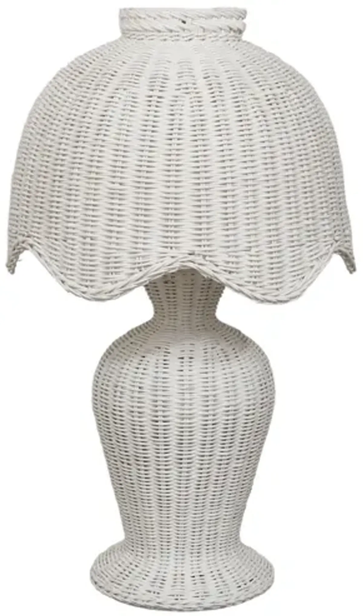 1970’s White Wicker Scalloped Table Lamp