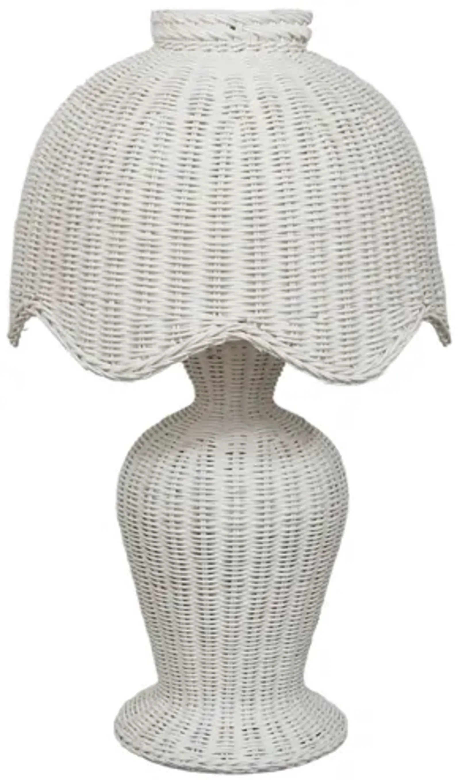 1970’s White Wicker Scalloped Table Lamp