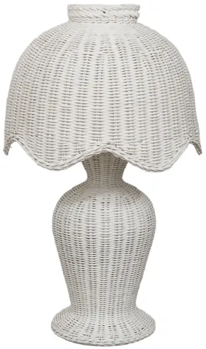 1970’s White Wicker Scalloped Table Lamp