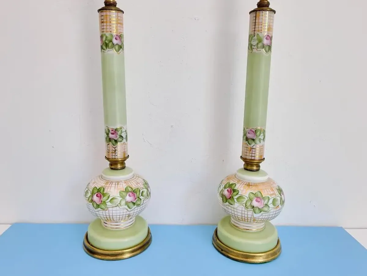 Pistachio & Pink Rose Garden Lamps - Set of 2