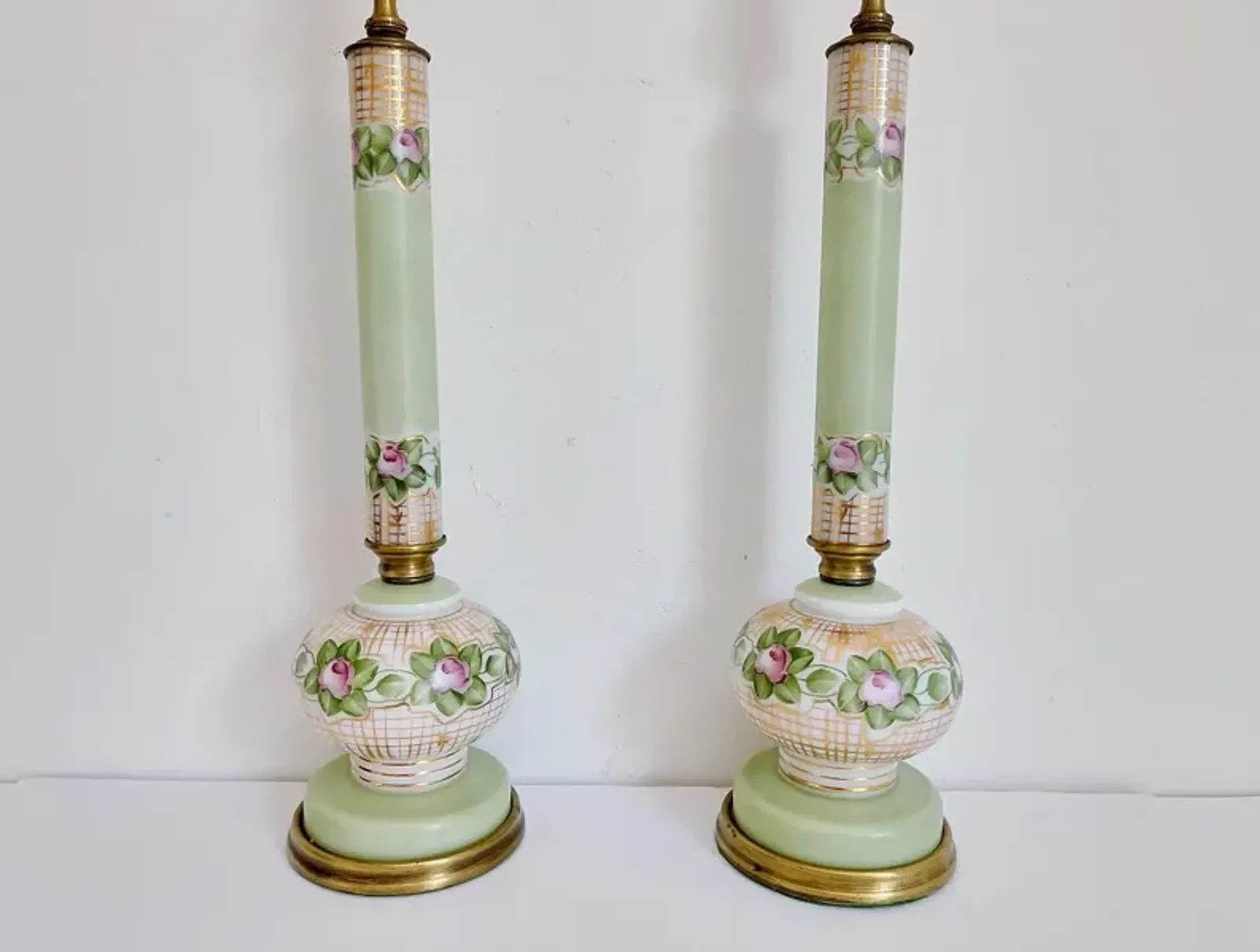 Pistachio & Pink Rose Garden Lamps - Set of 2