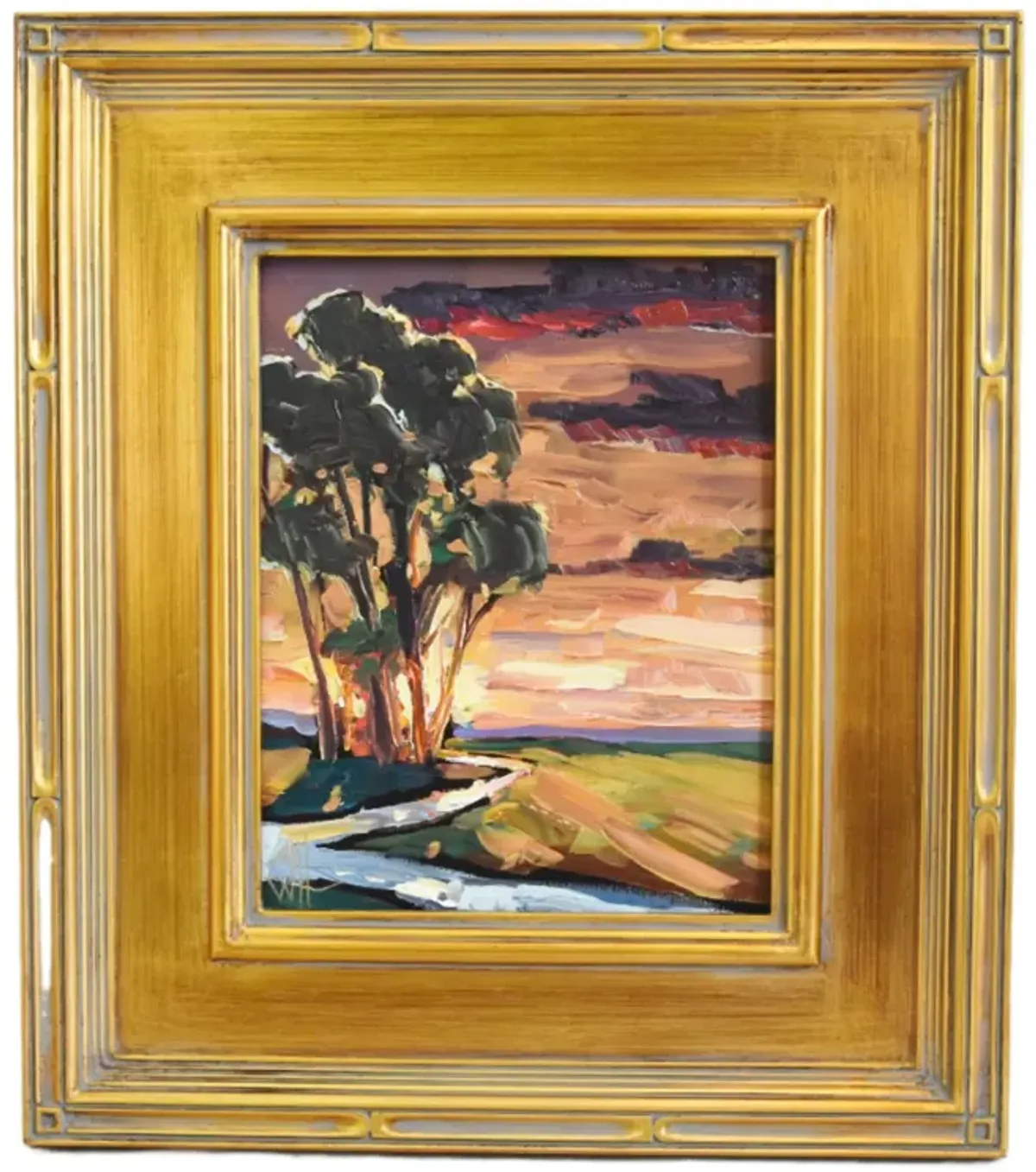 Wm. Hawkins Sunset & Mountains Painting - Green