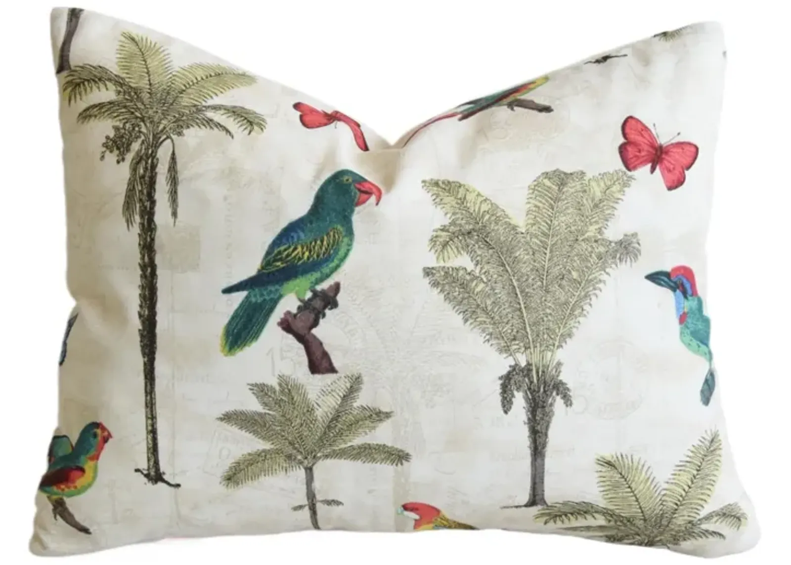 Colorful Parrot & Birds Botanical Pillow