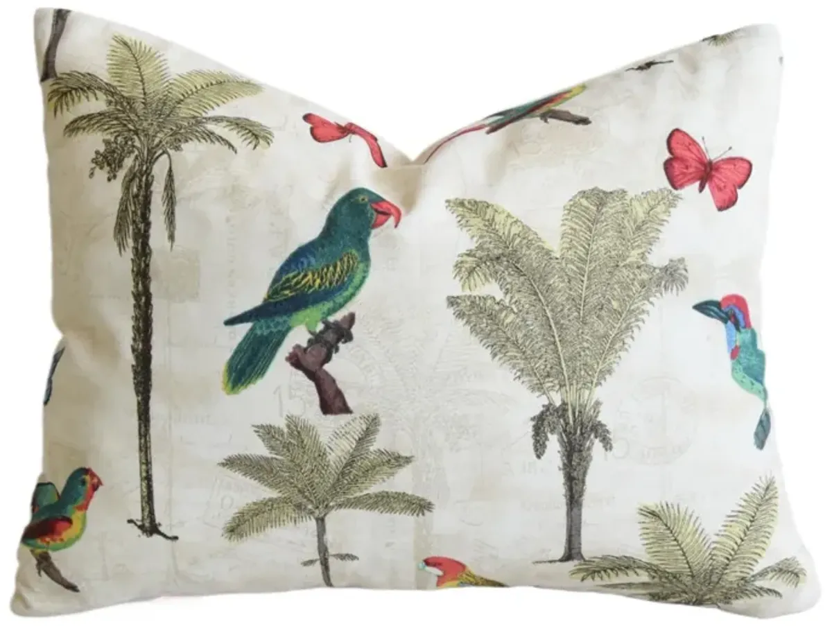 Colorful Parrot & Birds Botanical Pillow