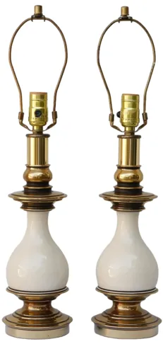 Brass and Enamel Table Lamps - a Pair