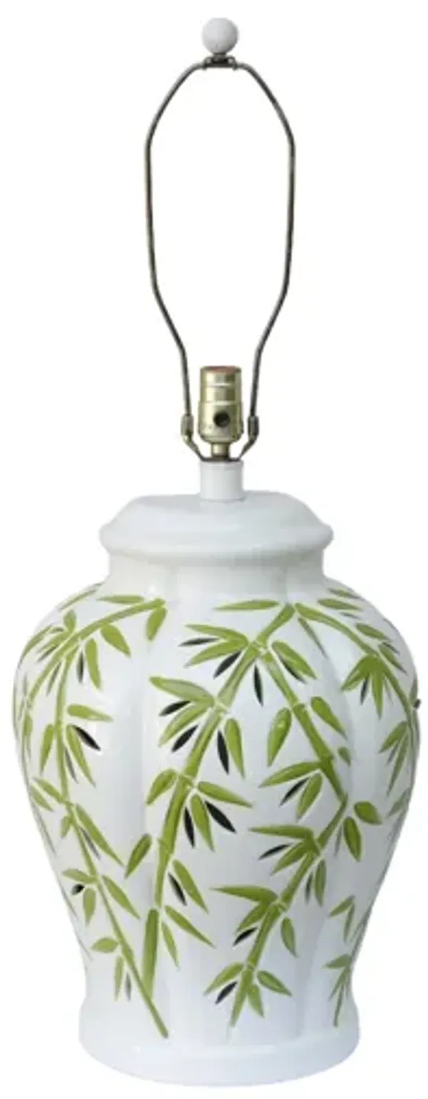 Large Ceramic White & Green Table Lamp - Interesting Things
