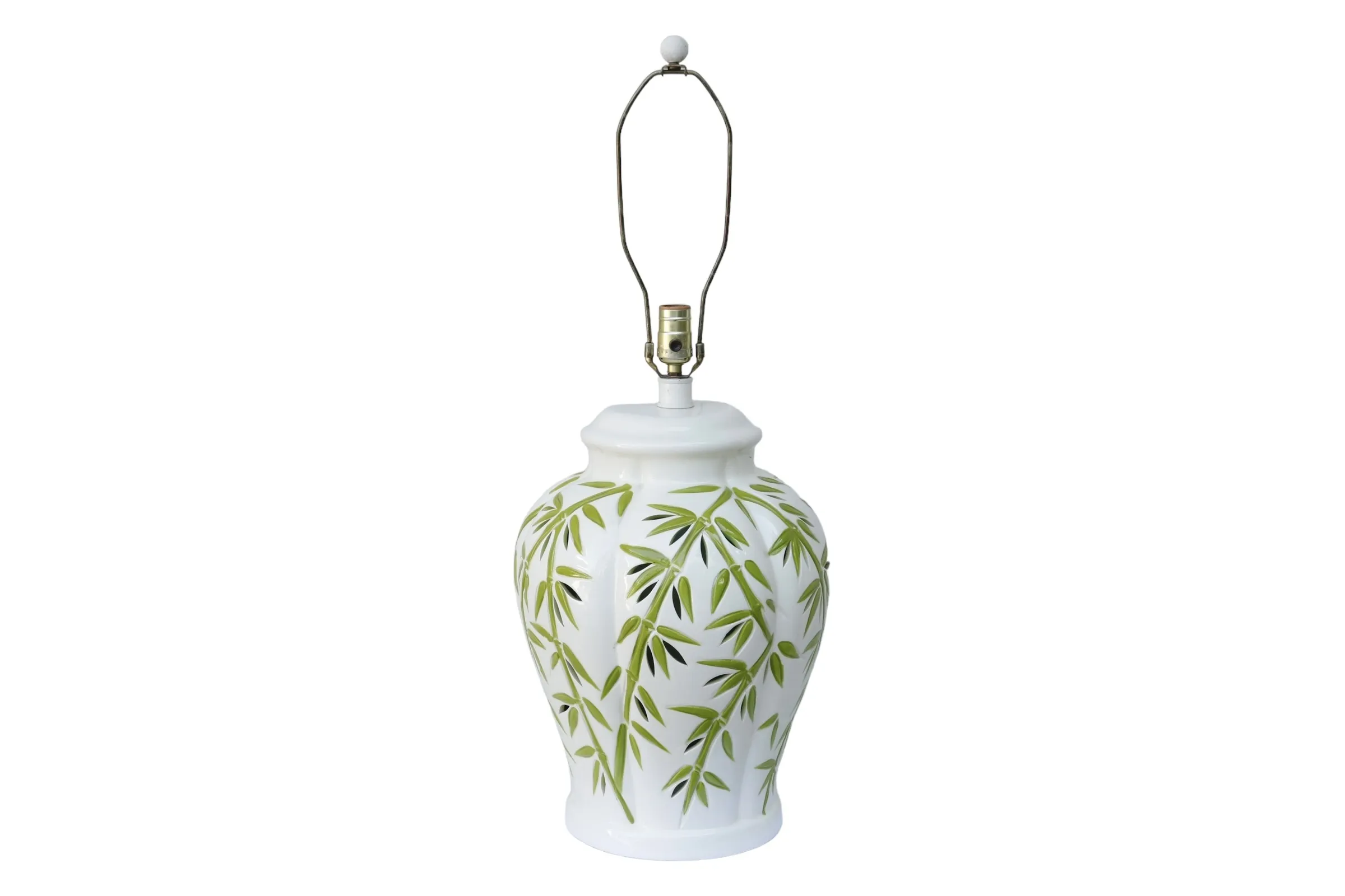 Large Ceramic White & Green Table Lamp