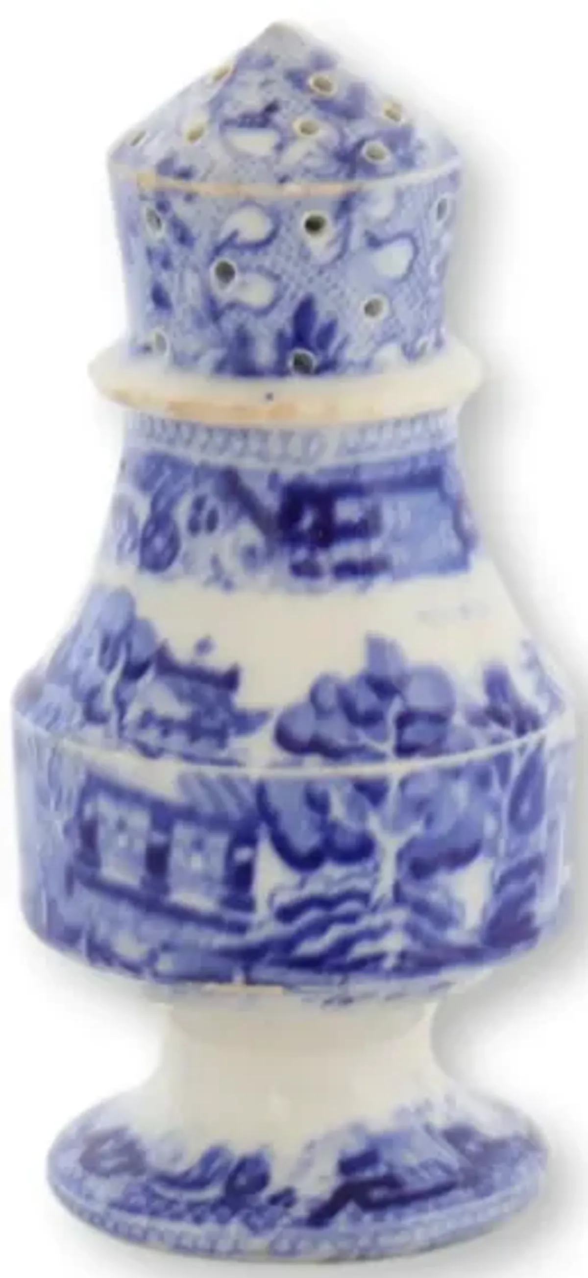 1850s Pearlware Willow Pepper Pot - Blue