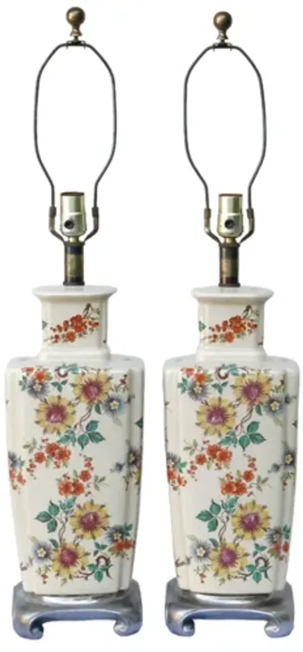 Ming Floral Ceramic Table Lamps - a Pair - Interesting Things