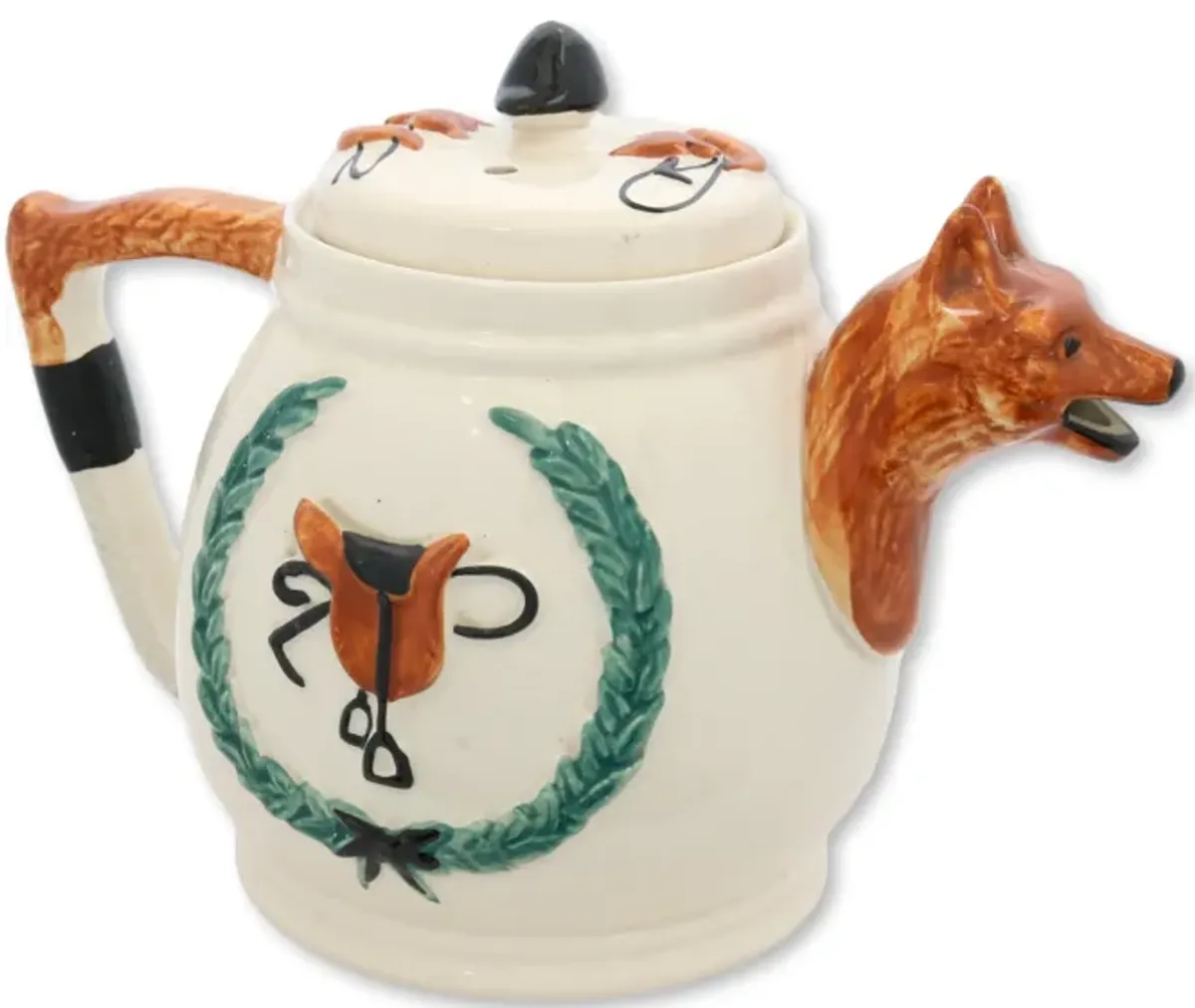 Hand-Painted English Fox Hunt Teapot - Brown