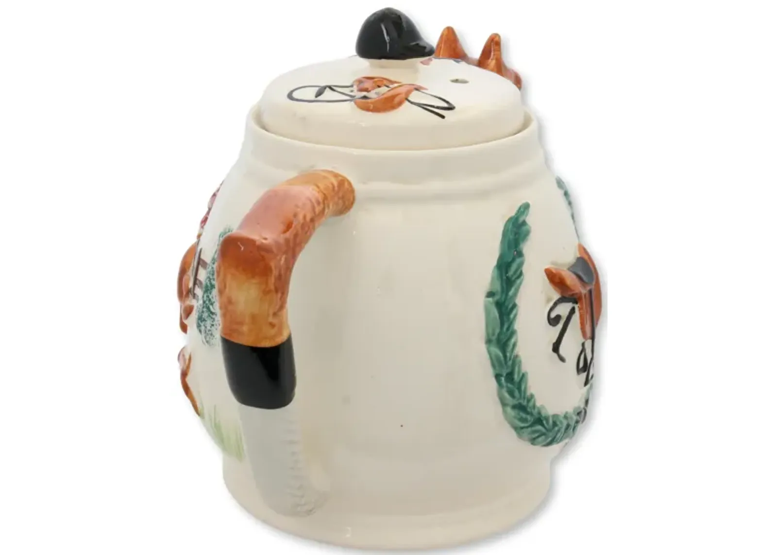 Hand-Painted English Fox Hunt Teapot - Brown