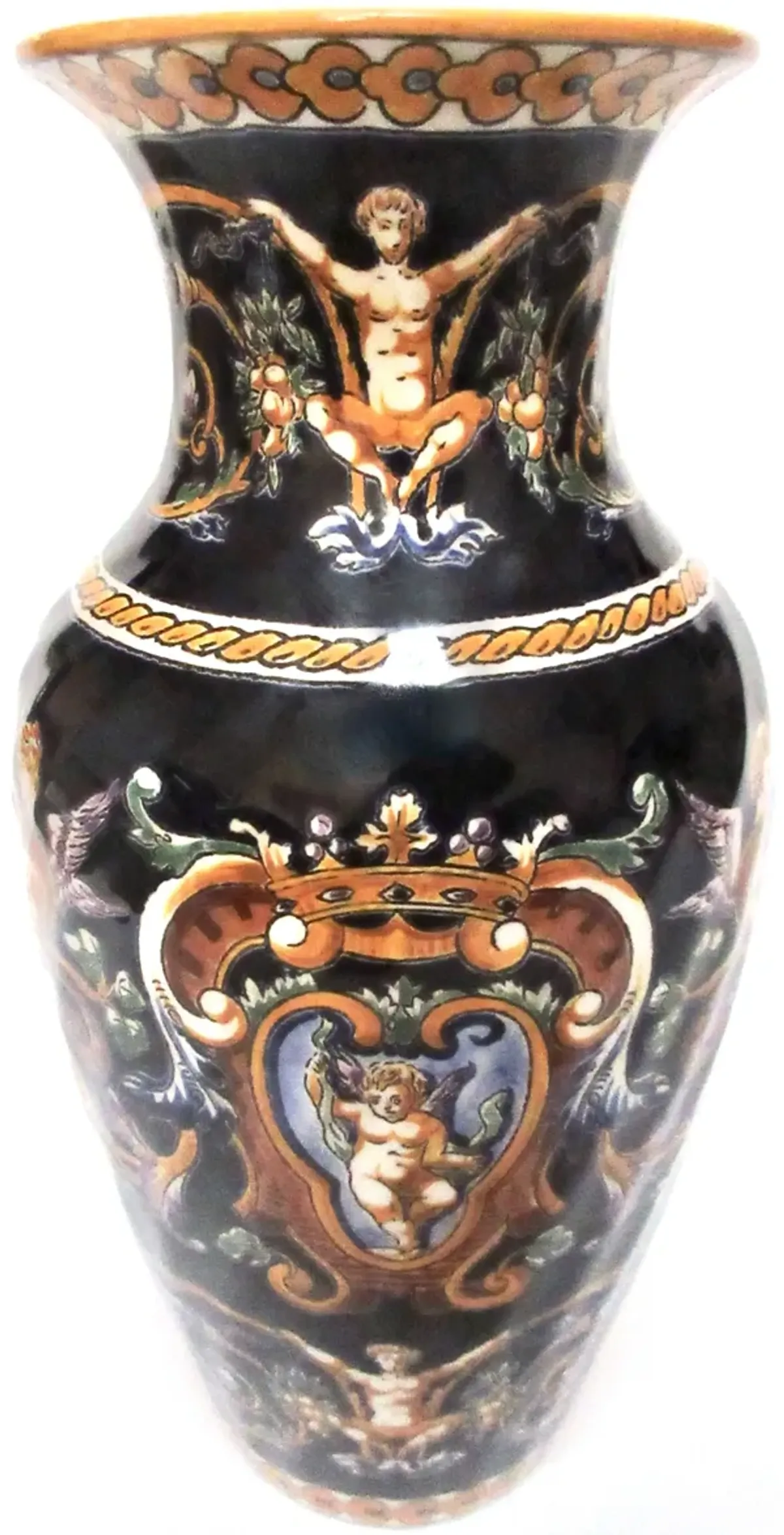 Gien French Faience Vase - 10.5" Tall - Black