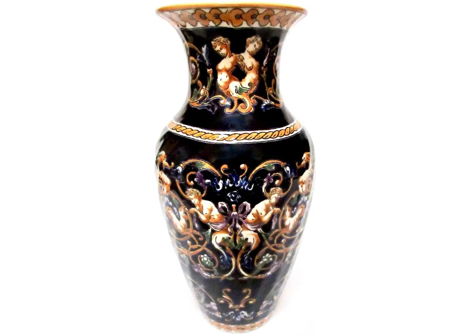 Gien French Faience Vase - 10.5" Tall - Black