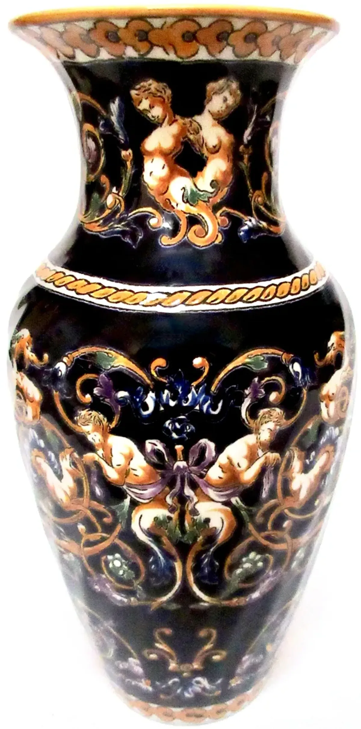 Gien French Faience Vase - 10.5" Tall - Black