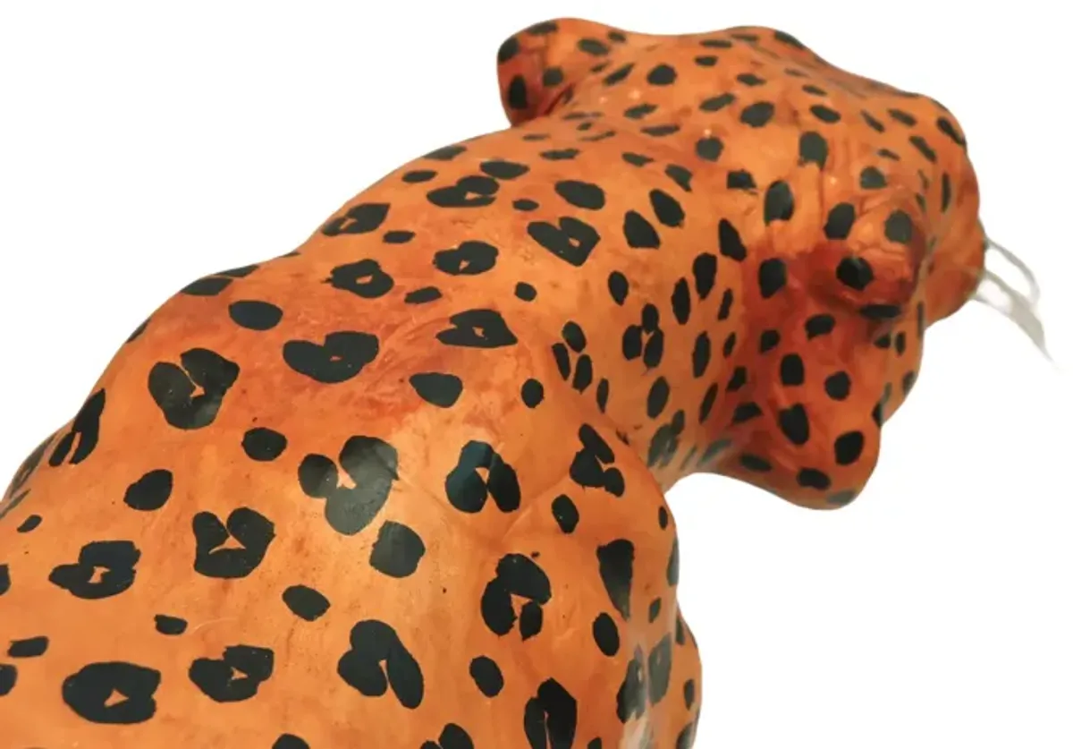 Leather Wrapped Leopard Sculpture