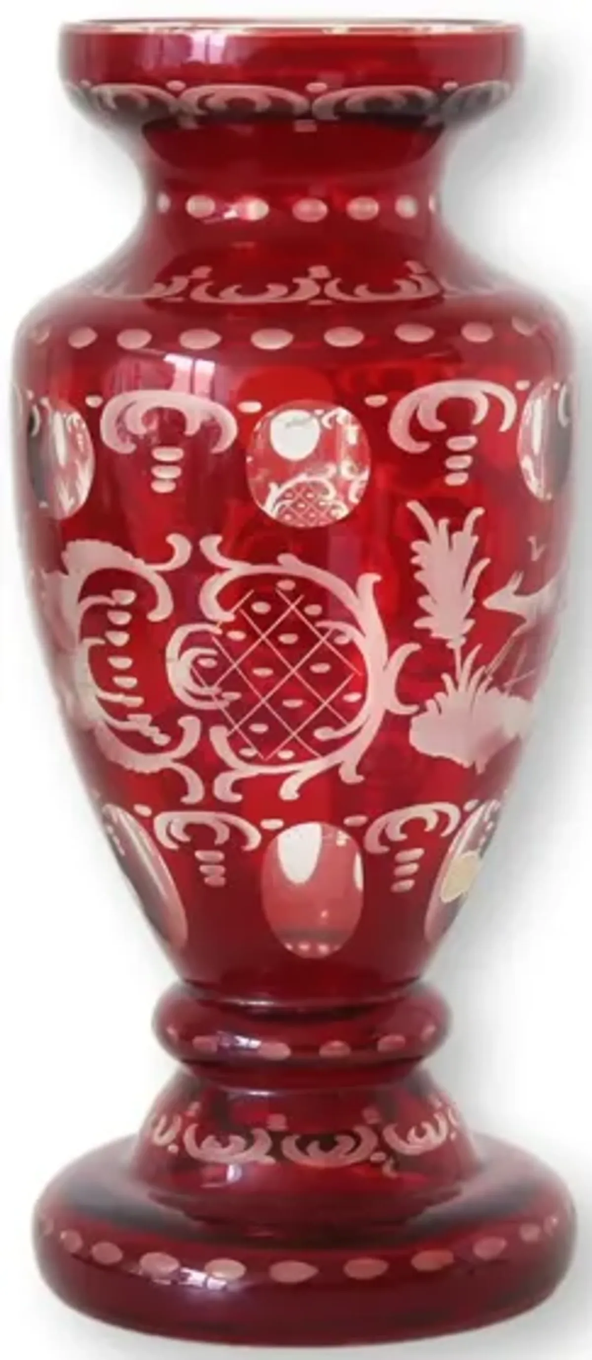 Bohemian Cut Crystal Red Vase