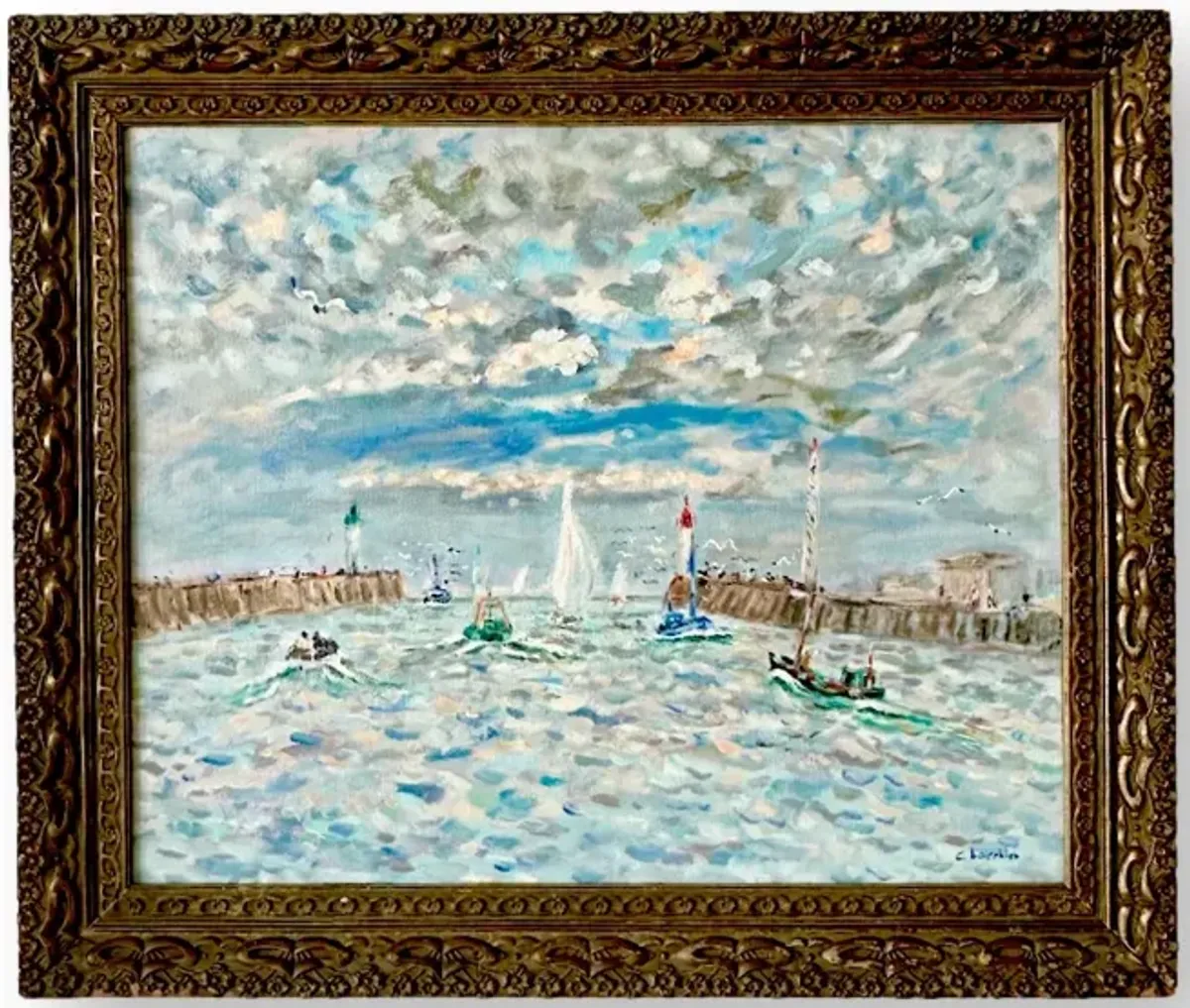 French Coastal Harbor Impressionist Art