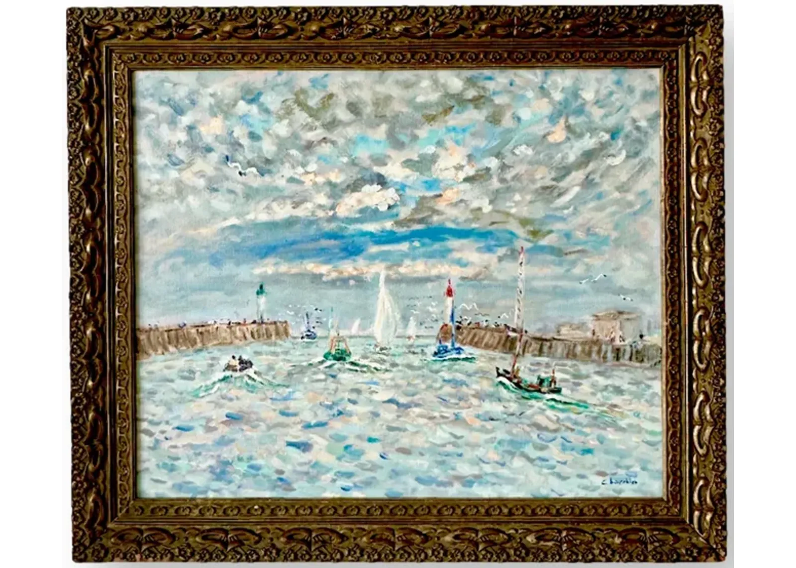 French Coastal Harbor Impressionist Art