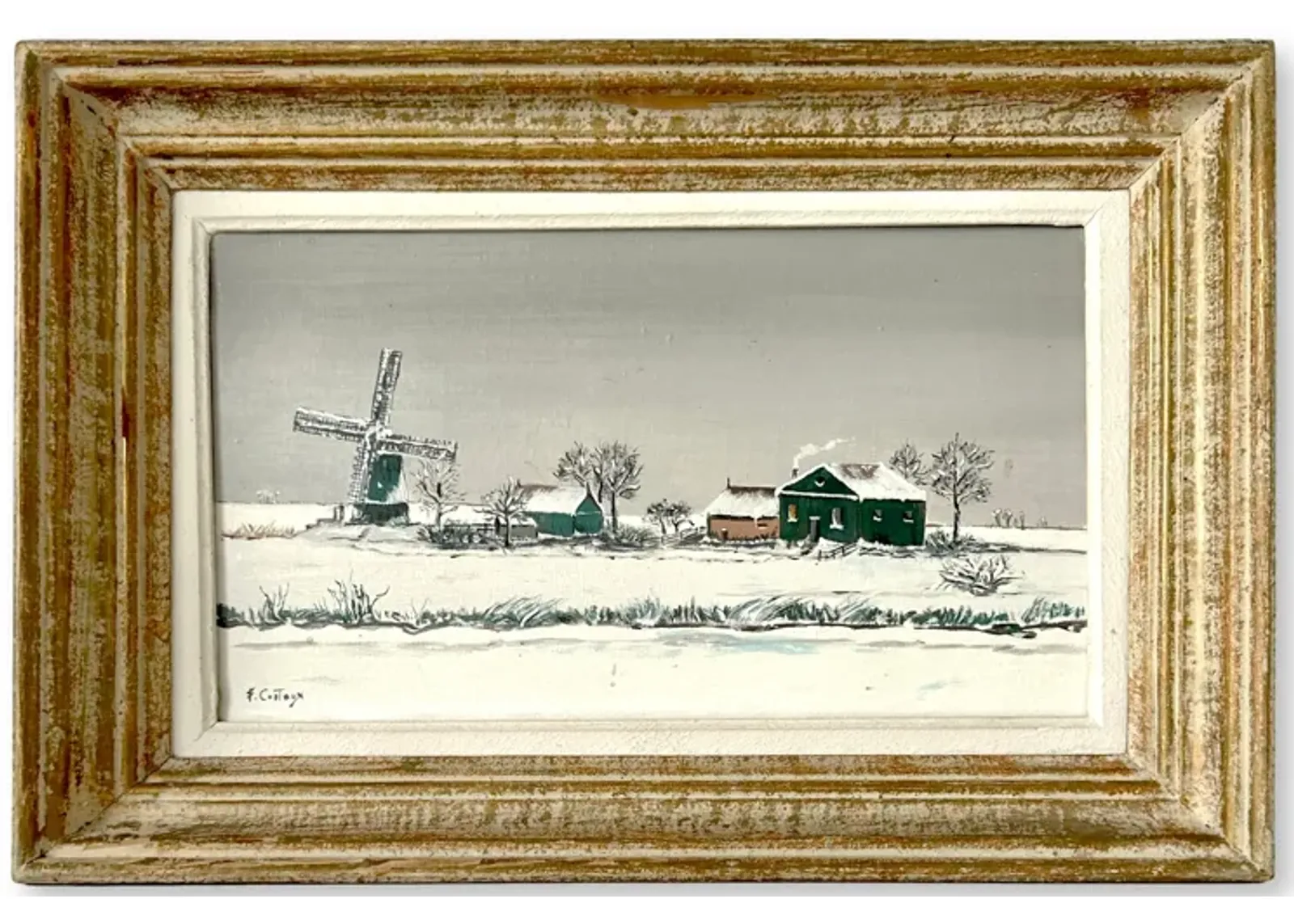 1971 Dutch Snow Scene Oil on Canvas